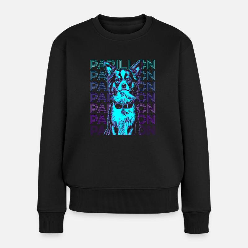 Papillon Hund Retro - Frauen Premium Bio Pullover - Schwarz