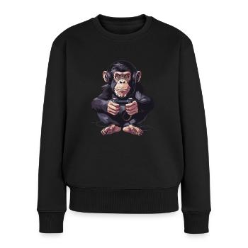 Schimpansen Videospiel - Frauen Premium Bio Pullover - Schwarz - Vorne - Julia (174cm)
