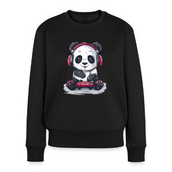 Panda Videospiel - Frauen Premium Bio Pullover - Schwarz - Vorne - Julia (174cm)