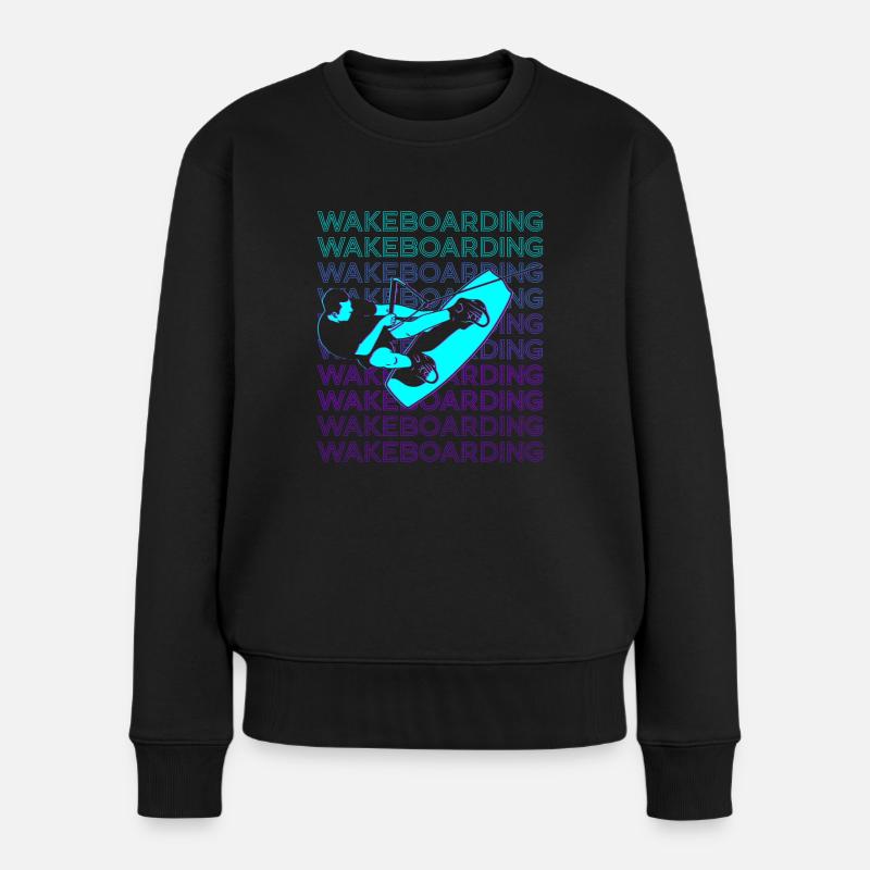 Wakeboarding Wakeboard Wakeboarder Retro - Frauen Premium Bio Pullover - Schwarz