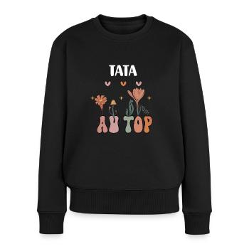tata au top fleurs boheme cadeau tante - Pull Premium bio Femme - noir - Devant - Julia (174cm)