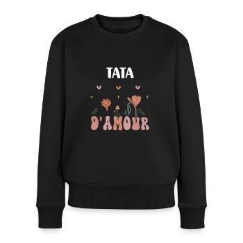 tata d amour fleurs boheme cadeau tante - Pull Premium bio Femme - noir - Devant - Julia (174cm)