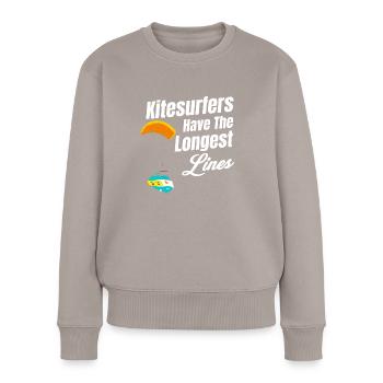 Les kitesurfeurs ont la plus longue planche à voile venteuse - Pull Premium bio Femme - taupe - Devant - Julia (174cm)