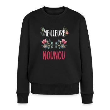 meilleure nounou fleurs - Pull Premium bio Femme - noir - Devant - Julia (174cm)