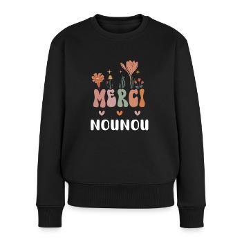 merci nounou fleurs bohème - Pull Premium bio Femme - noir - Devant - Julia (174cm)
