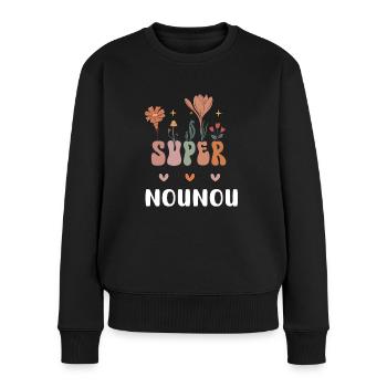 super nounou fleurs bohème - Pull Premium bio Femme - noir - Devant - Julia (174cm)