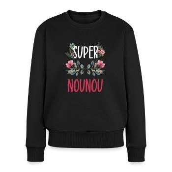 super nounou fleurs - Pull Premium bio Femme - noir - Devant - Julia (174cm)