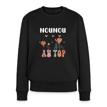 nounou au top fleurs bohème - Pull Premium bio Femme - noir - Devant - Julia (174cm)
