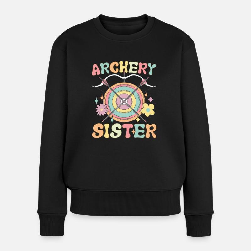 Bogenschießen Schwester Groovy Bogenschießen Mädch - Frauen Premium Bio Pullover - Schwarz