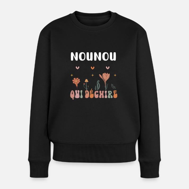Nanny Zerreißt Boho-Blumen - Frauen Premium Bio Pullover - Schwarz