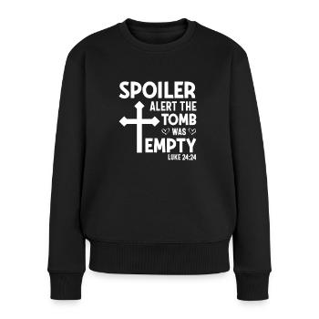 Lustiger Oster Spruch Spoiler Grabstätte war leer - Frauen Premium Bio Pullover - Schwarz - Vorne - Julia (174cm)