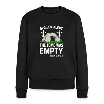Lustiger Oster Spruch Spoiler Grabstätte war leer - Frauen Premium Bio Pullover - Schwarz - Vorne - Julia (174cm)