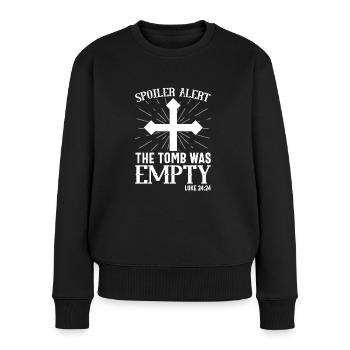 Lustiger Oster Spruch Spoiler Grabstätte war leer - Frauen Premium Bio Pullover - Schwarz - Vorne - Julia (174cm)
