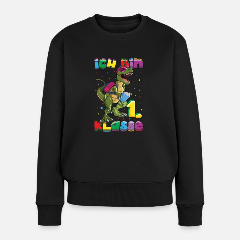 Ich Bin 1. Klasse Dinosaurier Einschulung - Frauen Premium Bio Pullover - Schwarz
