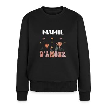 mamie d'amour fleurs bohème grand-mère - Pull Premium bio Femme - noir - Devant - Julia (174cm)