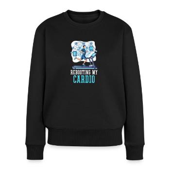 Netzwerktechnik Neustart ist mein Cardio - Frauen Premium Bio Pullover - Schwarz - Vorne - Julia (174cm)