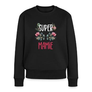 Super Oma Blumen Oma - Frauen Premium Bio Pullover - Schwarz - Vorne - Julia (174cm)