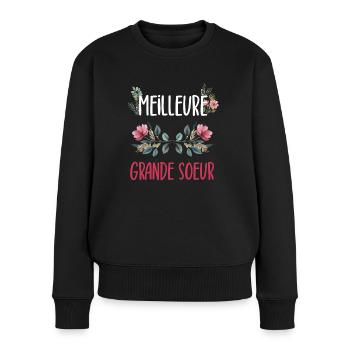 meilleure grande soeur fleurs - Pull Premium bio Femme - noir - Devant - Julia (174cm)