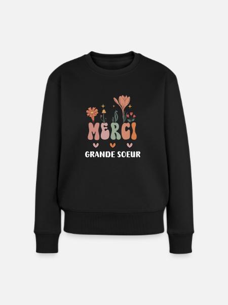 Danke, große Schwester, böhmische Blumen - Frauen Premium Bio Pullover - Schwarz