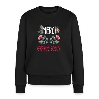 merci grande soeur fleurs - Pull Premium bio Femme - noir - Devant - Julia (174cm)