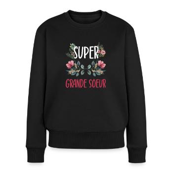 super grande soeur fleurs - Pull Premium bio Femme - noir - Devant - Julia (174cm)