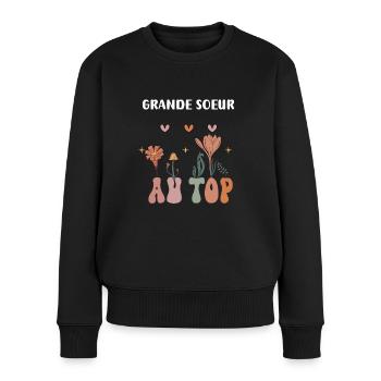 grande soeur au top fleurs bohème - Pull Premium bio Femme - noir - Devant - Julia (174cm)