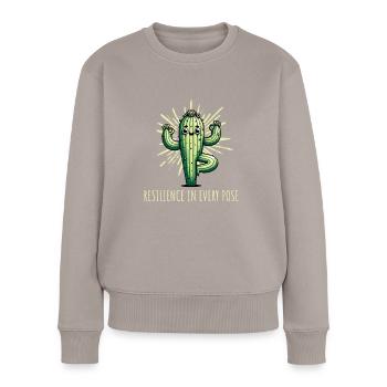 Resilience in Every Pose - Cactus Yoga - Frauen Premium Bio Pullover - Taupe - Vorne - Julia (174cm)