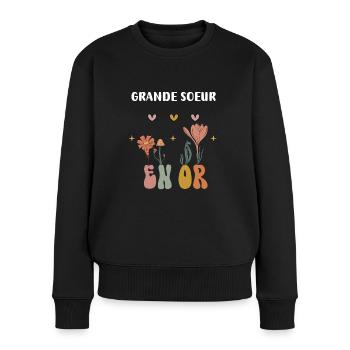 grande soeur en or fleurs bohème - Pull Premium bio Femme - noir - Devant - Julia (174cm)