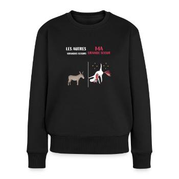 Große Schwester Einhorn Lustiger Humor - Frauen Premium Bio Pullover - Schwarz - Vorne - Julia (174cm)