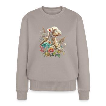 Cottagecore Sweet Lamb en fleurs - Pull Premium bio Femme - taupe - Devant - Julia (174cm)