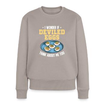 Gefüllte Eier Deviled Eggs - Frauen Premium Bio Pullover - Taupe - Vorne - Julia (174cm)