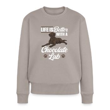 Schoko Brauner Labrador Retriever Hund - Frauen Premium Bio Pullover - Taupe - Vorne - Julia (174cm)