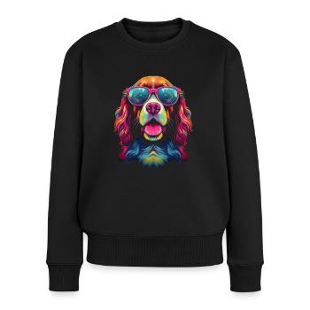 Brittany Spaniel Chien Lunettes Pop Art - Pull Premium bio Femme - noir - Devant - Julia (174cm)