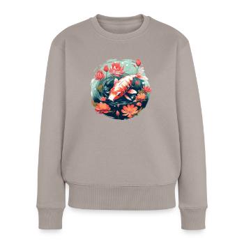 Vintage 80er Retro Japanisch Asiatisch Koi Karpfen - Frauen Premium Bio Pullover - Taupe - Vorne - Julia (174cm)