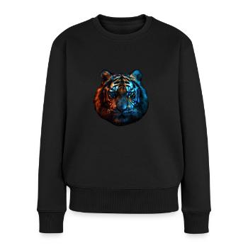 Tigre rouge et bleu Art animalier féroce et vif 2 - Pull Premium bio Femme - noir - Devant - Julia (174cm)