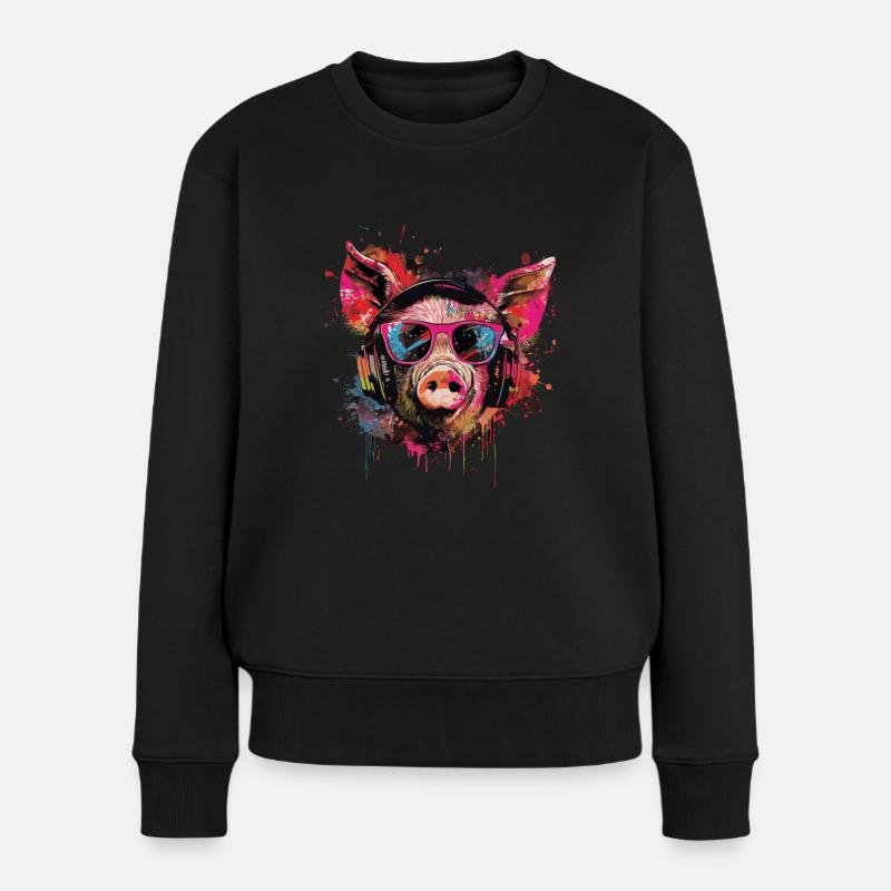 Schwein - Frauen Premium Bio Pullover - Schwarz