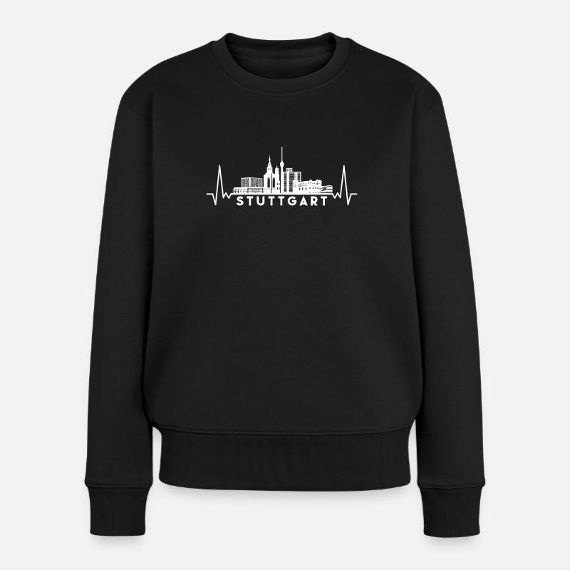Herzschlag Skyline Deutschland Stuttgart - Frauen Premium Bio Pullover - Schwarz