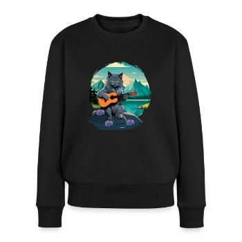 Mountain Cat spielt Gitarre Instrumente Rocker - Frauen Premium Bio Pullover - Schwarz - Vorne - Julia (174cm)