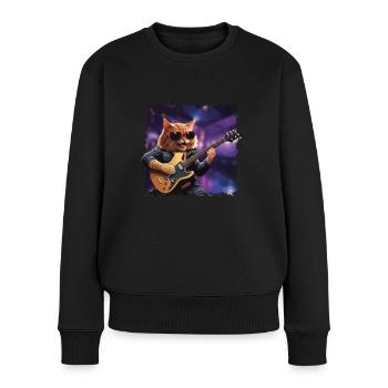 Lustige Katze Spielt Gitarre Instrumente Niedlich - Frauen Premium Bio Pullover - Schwarz - Vorne - Julia (174cm)