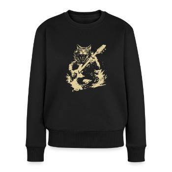 Miau Katze Spielt Gitarre Instrumente Awesome - Frauen Premium Bio Pullover - Schwarz - Vorne - Julia (174cm)