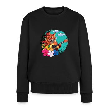 Musikerin Katze Spielt Gitarre Instrumente Rock Aloha - Frauen Premium Bio Pullover - Schwarz - Vorne - Julia (174cm)