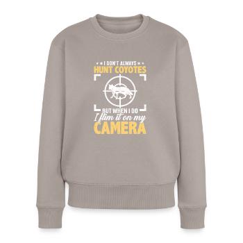 Chasse au coyote Chasseur de coyote Yote - Pull Premium bio Femme - taupe - Devant - Julia (174cm)