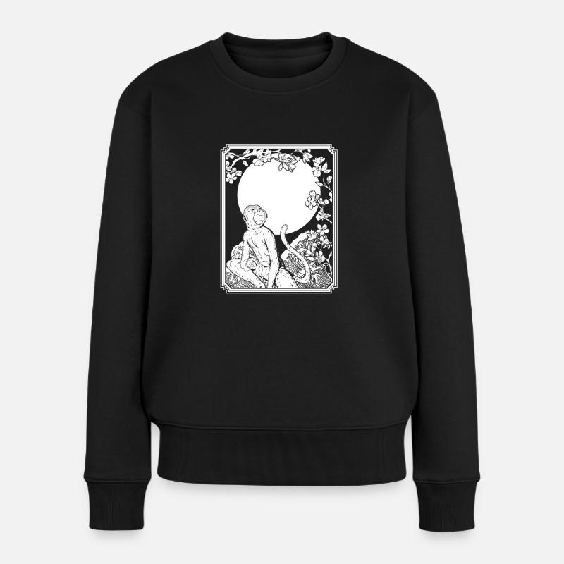 Singe Japon Cerisier Fleur Lune - Pull Premium bio Femme - noir
