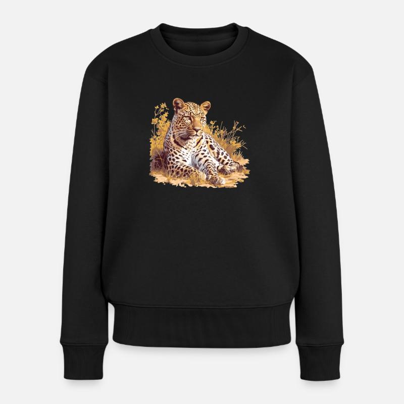 Leoparden Leopard - Frauen Premium Bio Pullover - Schwarz