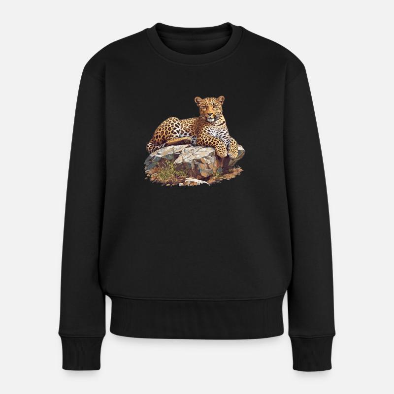 Leoparden Leopard - Frauen Premium Bio Pullover - Schwarz
