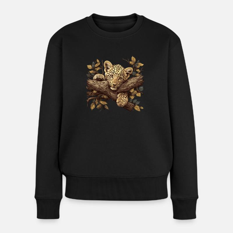 Leoparden Leopard - Frauen Premium Bio Pullover - Schwarz