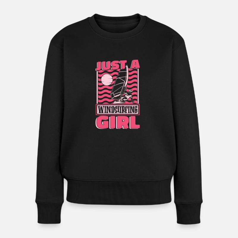 Windsurfen Windsurfer Juste une fille de planche à voile - Pull Premium bio Femme - noir
