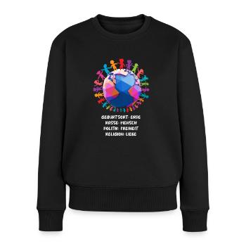gegen Rassismus, gegen Rechts, gegen Nazis, Liebe - Frauen Premium Bio Pullover - Schwarz - Vorne - Julia (174cm)