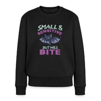 Bat Halloween Small Sensitive But Will Bite - Women's Premium Organic Jumper - black - Front - Julia (174cm)