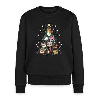 Frohe Katzen Lustige Katzen Weihnachtsbaum - Frauen Premium Bio Pullover - Schwarz - Vorne - Julia (174cm)